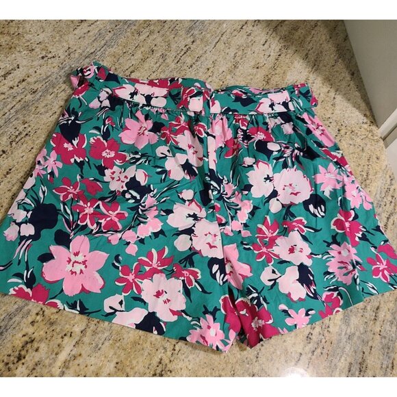 J Crew Pink Green Floral Print Shorts Womens Size 10 Pleats Belted Hawaii - Picture 5 of 13